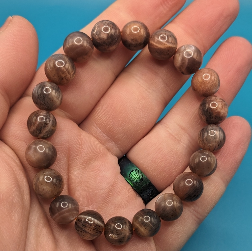 Large bead black sunstone bracelet 12mm@